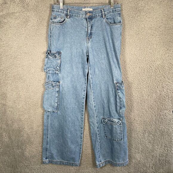 PACSUN Woman’s 90s Style Size 26 Baggy Denim Jeans Double Cargo Pocket - Picture 1 of 11